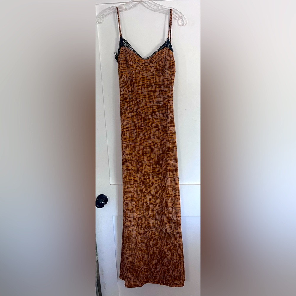 STAUD Strappy Maxi Dress with Lace Detailing and Allover Print